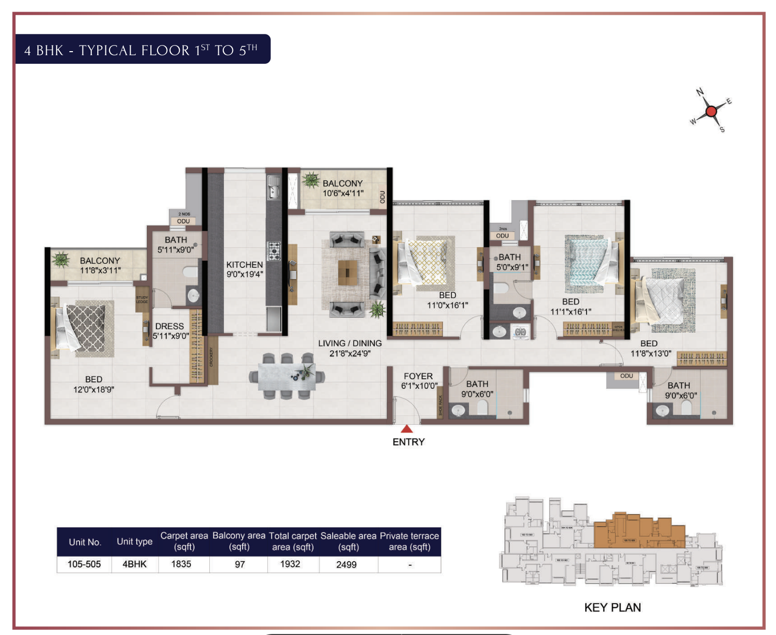 Casagrand Dior - 4BHK - Typical Floor Plan - 1st to 5th